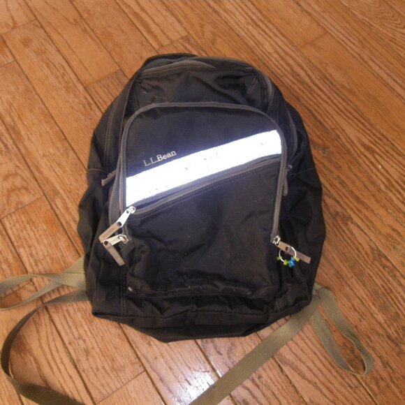Large Children's LL Bean School Backpack Black Nylon Reflective Light Strip - Picture 1 of 4